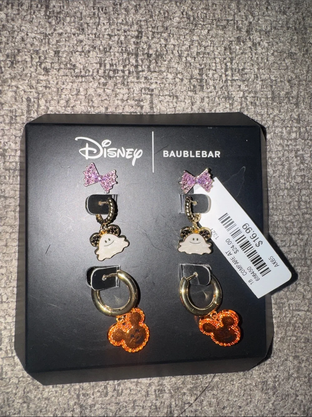 Disney x BaubleBar Halloween 3-Pair Gold Earrings Set NWT Ghost Pumpkin Mickey